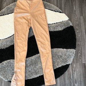 Khaki pleather split bottom pants. Size US 12